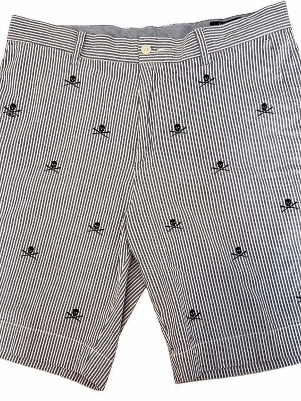Polo Ralph Lauren Seersucker Shorts Mens 33 Stretch Classic Fit Skull Crossbones